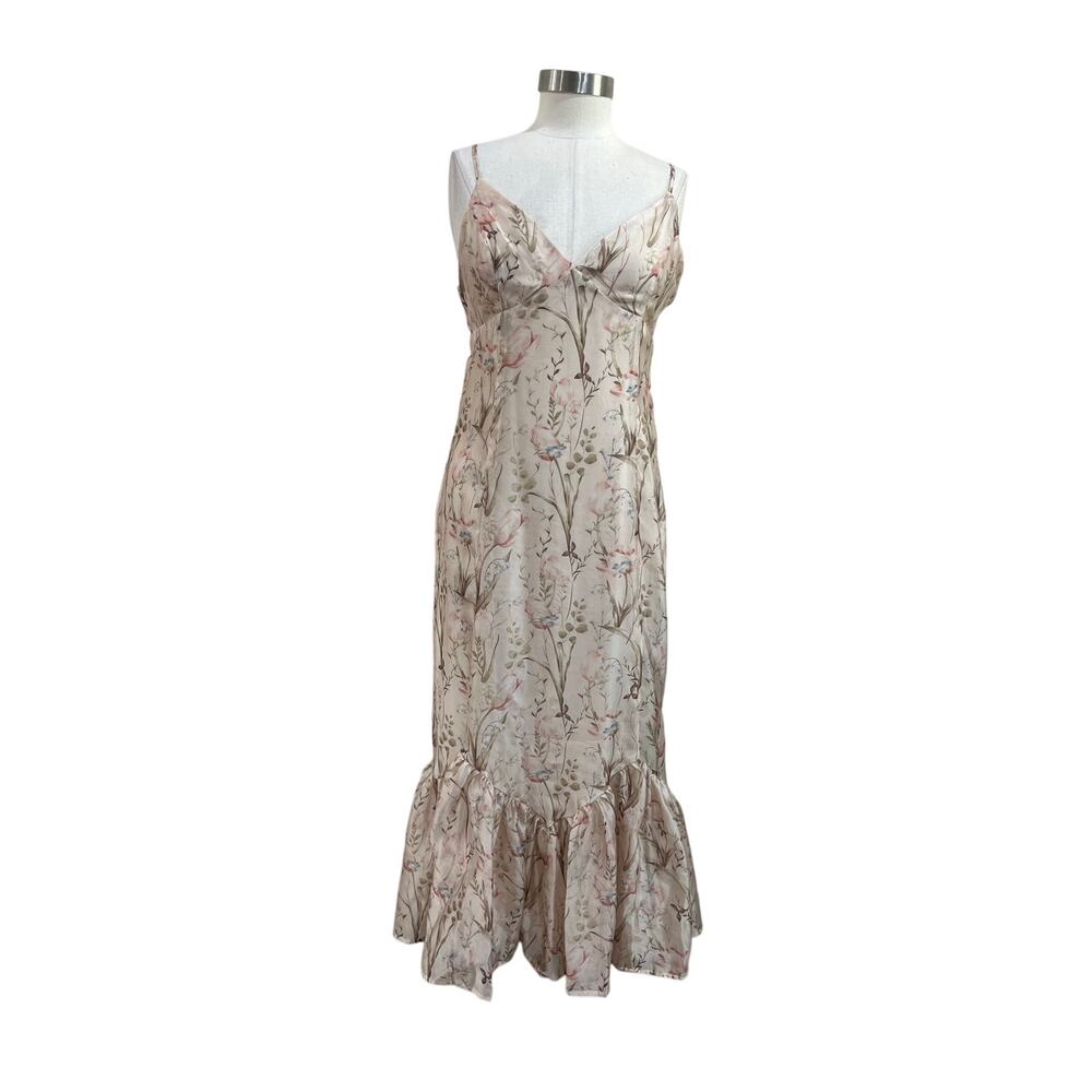 Storia Cream Floral Ruffle Tiered Maxi Dress Cottagecore Romantic Size L